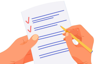 Two hands holding a paper form and pencil